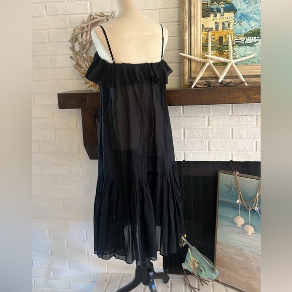 J.Crew,Year-Round Black Cotton Off-Shoulder Ruffle Tiered Midi Dress, Size XS - Picture 9 of 12